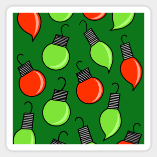Red and Green Christmas Ornaments Cartoon Pattern on a Dark Green Backdrop, made by EndlessEmporium Magnet